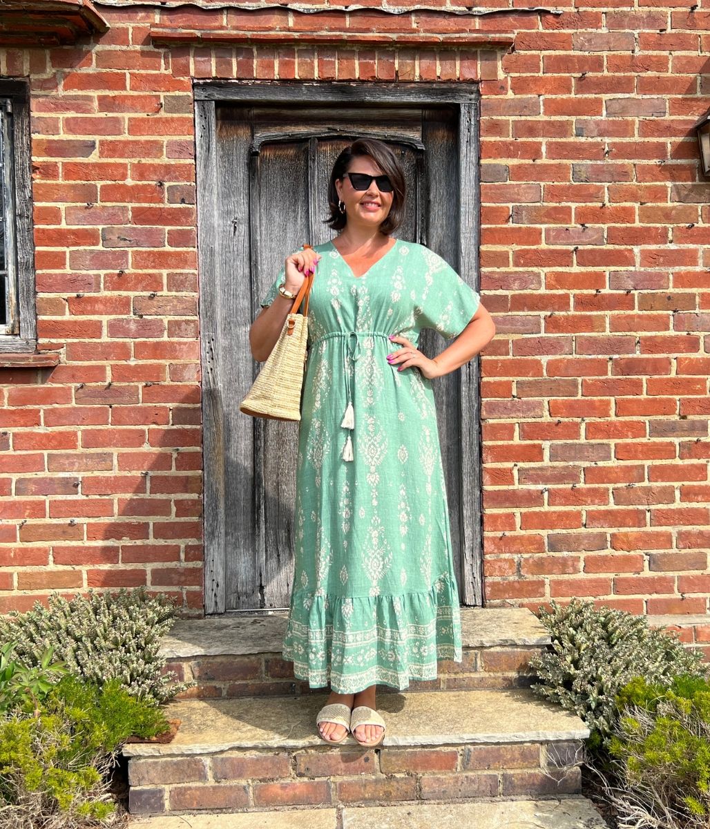 Sage Green Boho Print Midi Sundress