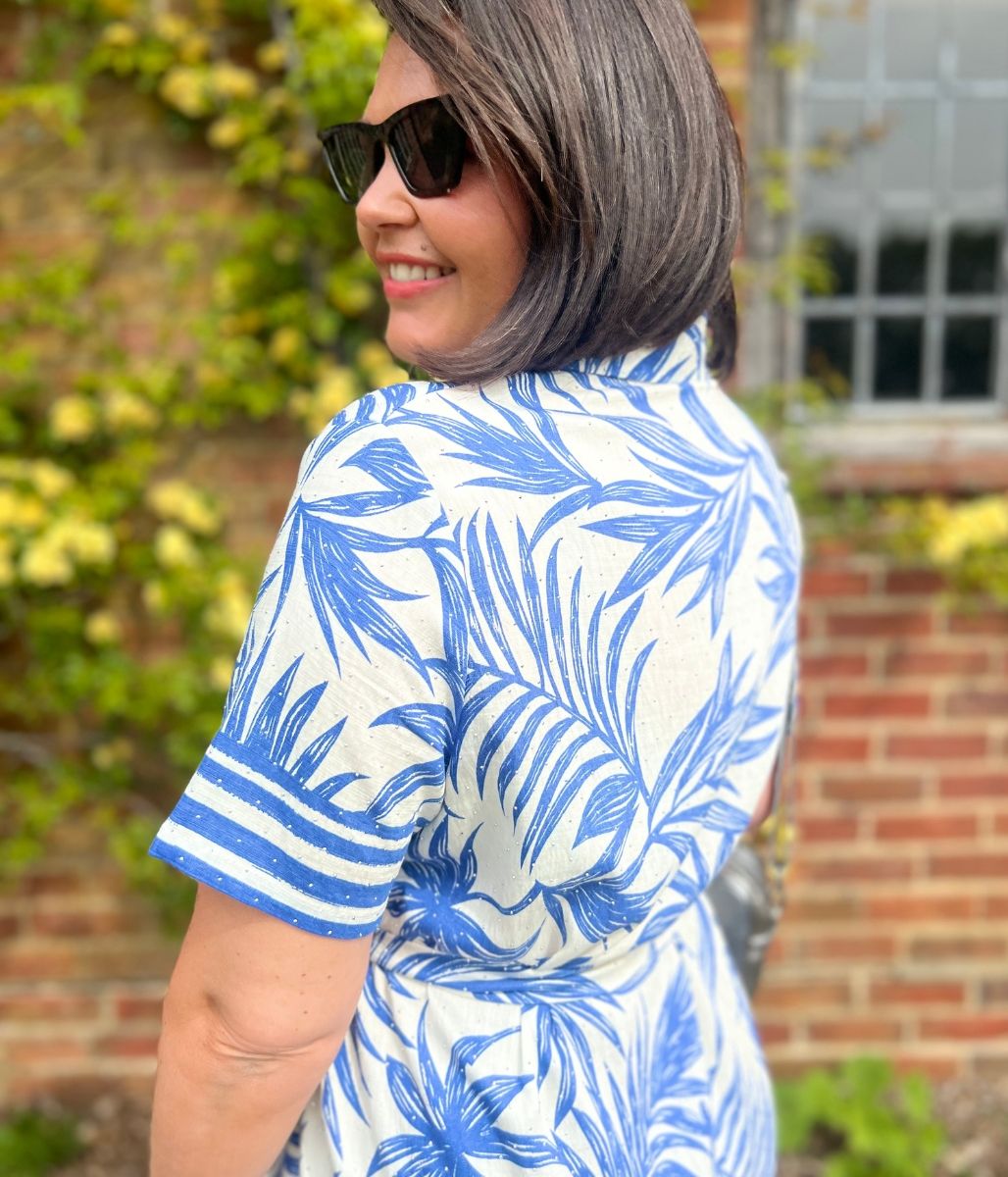 Blue Lorna Tropical Print Shirt Dress