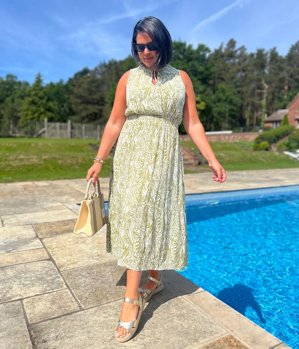 Green Santorini Shirred Waist Midi Dress