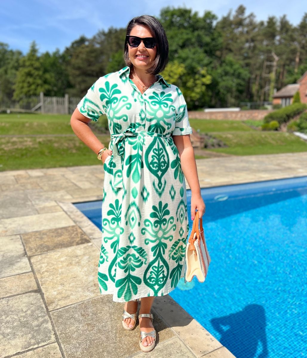 Green Tuscany Ikat Midi Dress