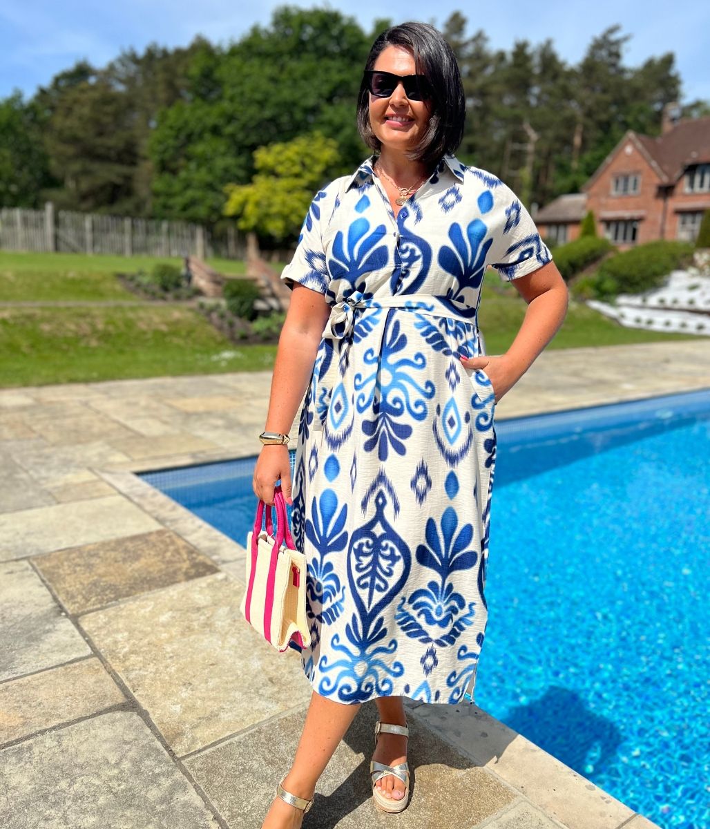Blue Tuscany Ikat Midi Dress