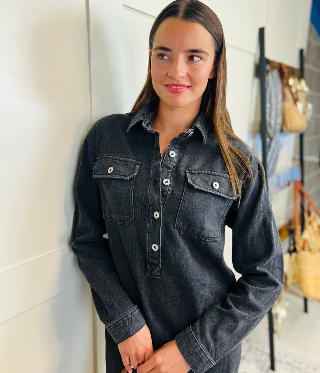 Charcoal Denim Shirt Dress