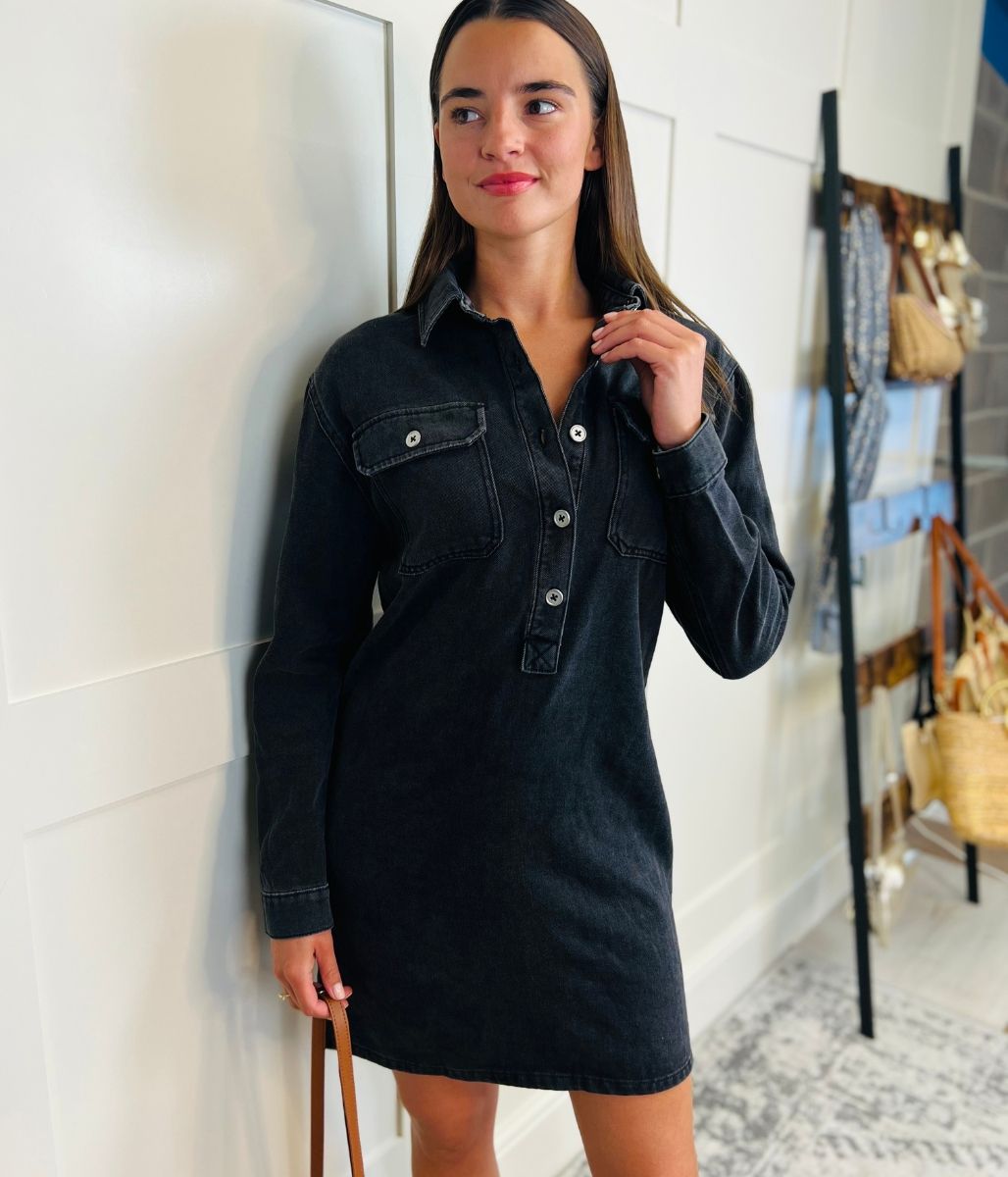 Charcoal Denim Shirt Dress