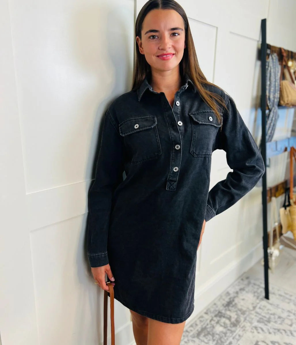 Charcoal Denim Shirt Dress