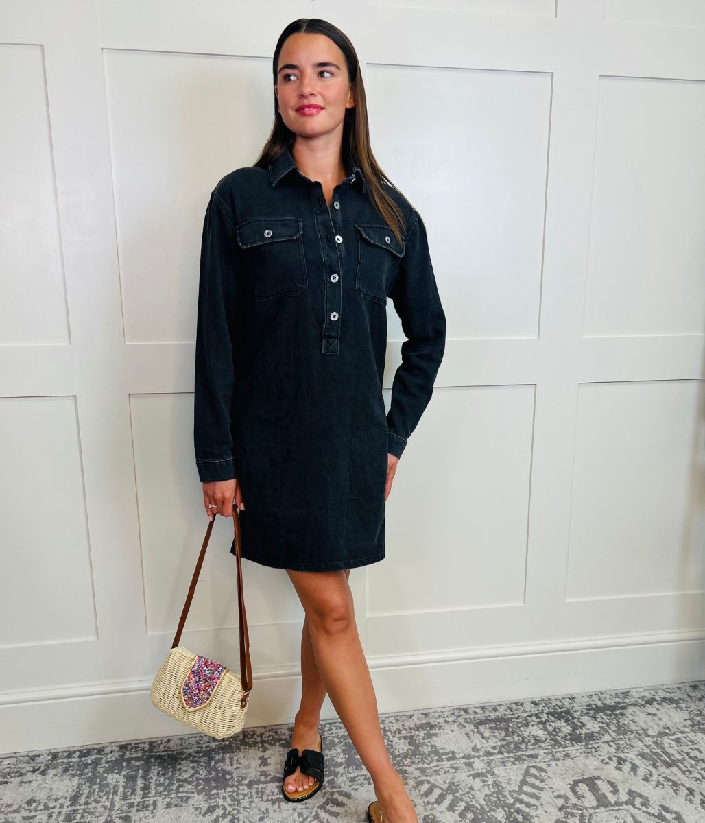 Charcoal Denim Shirt Dress