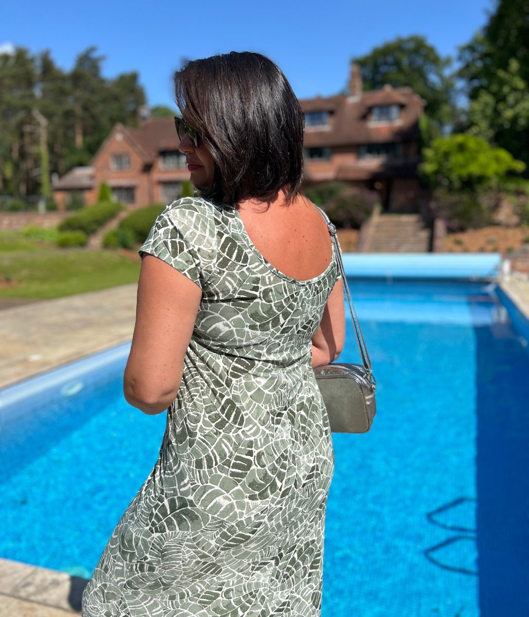 Green Leaf Print Midi Dress