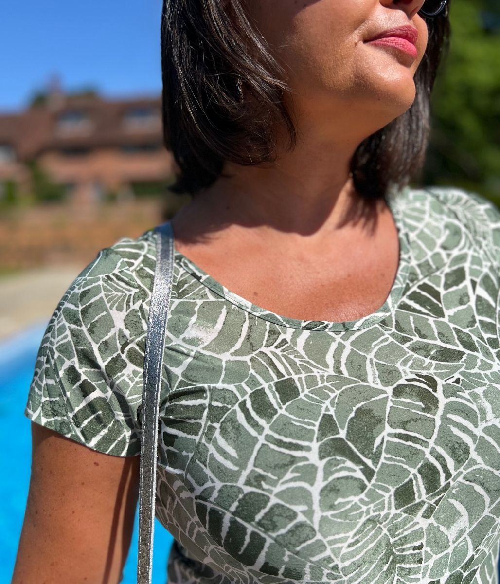 Green Leaf Print Midi Dress