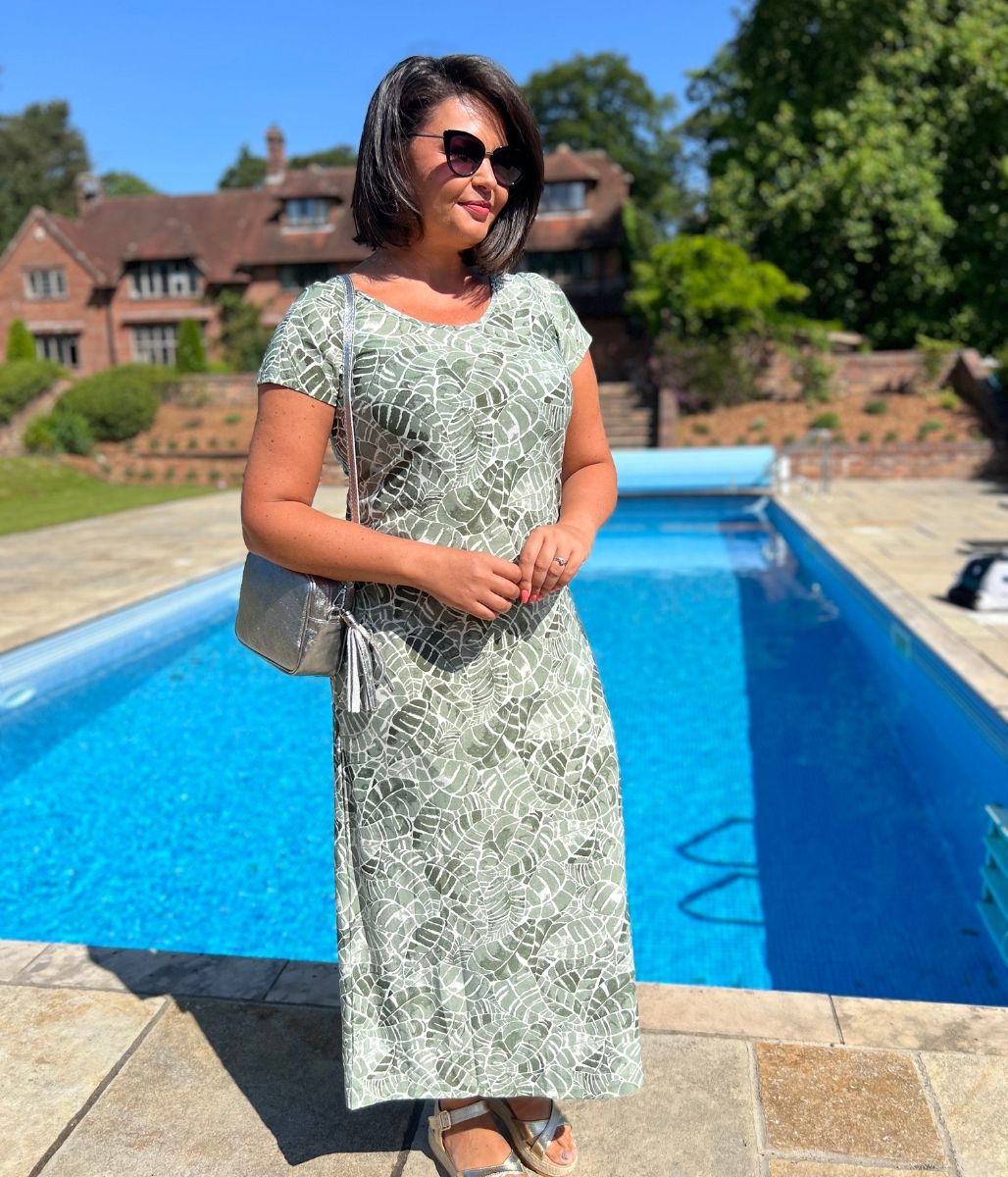 Green Leaf Print Midi Dress