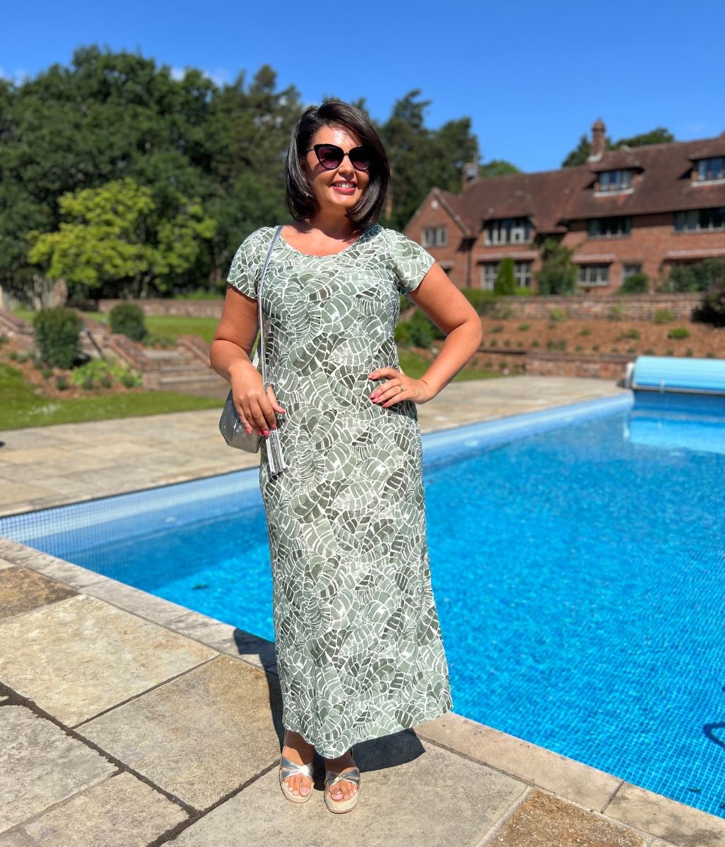 Green Leaf Print Midi Dress