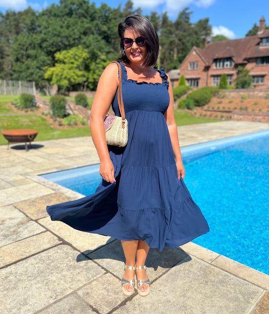 Navy Blue Smocked Sun dress