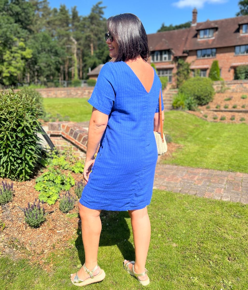 Blue Self Stripe Linen Blend Dress -Seconds