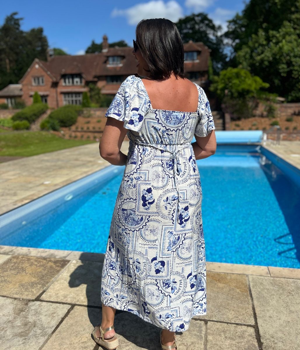 Amalfi Postcard Print Midi Dress