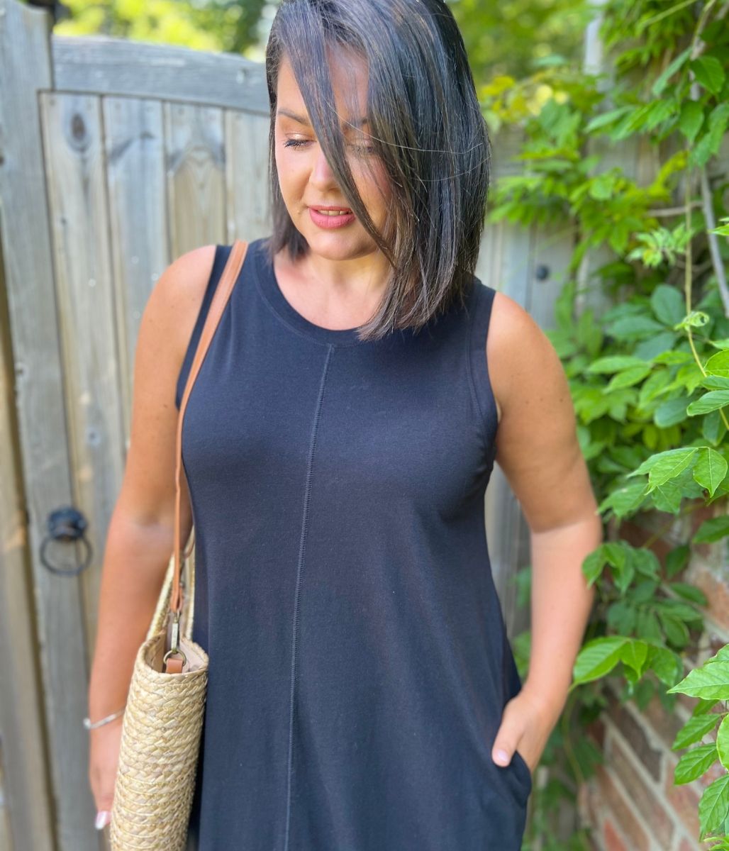 Black Column Cotton Midi Dress