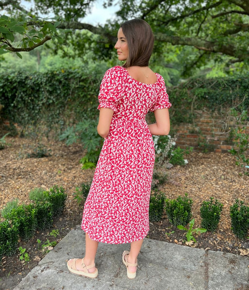 Red Ditsy Print Eliza Dress