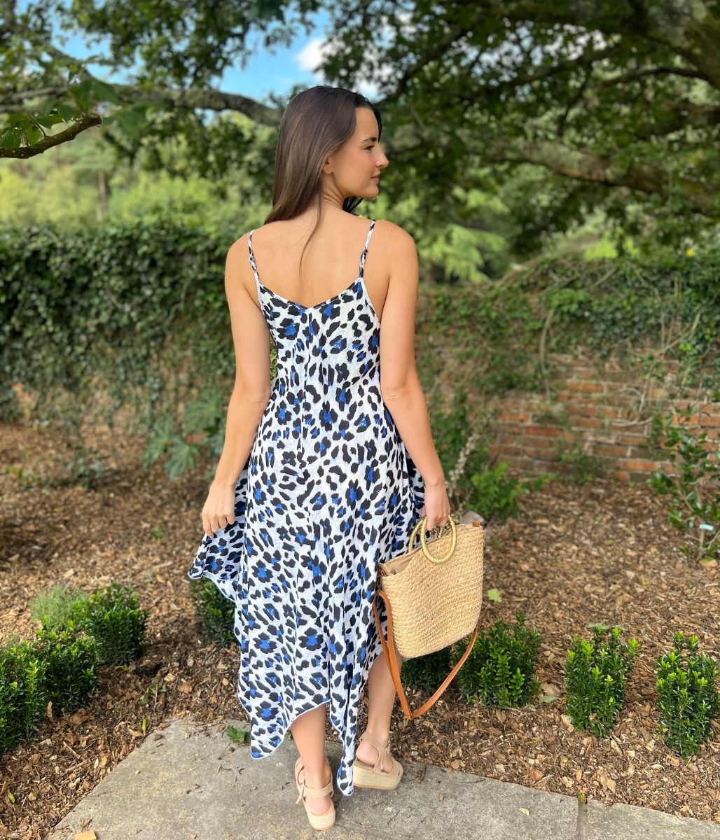 Blue Leopard Print Hanky Hem Cami Dress