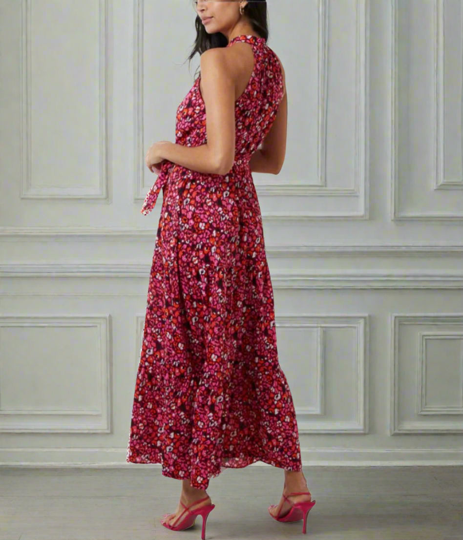 Pink Animal Print Halterneck Dress