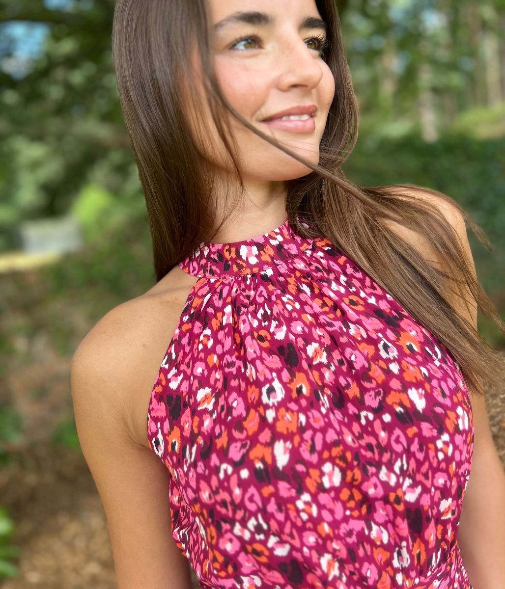 Pink Animal Print Halterneck Dress