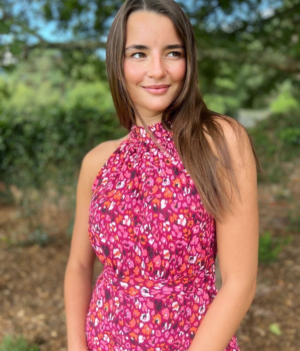 Pink Animal Print Halterneck Dress