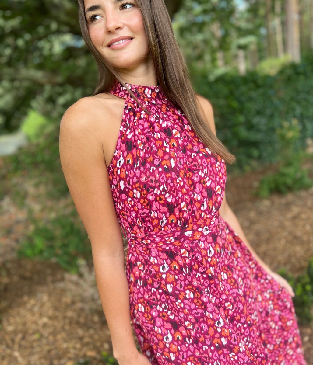 Pink Animal Print Halterneck Dress