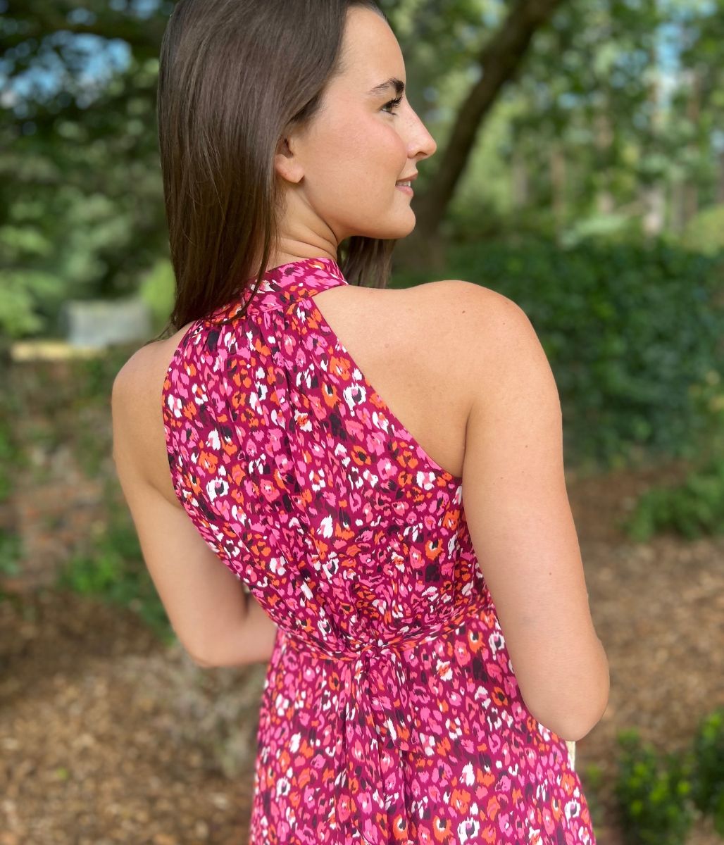 Pink Animal Print Halterneck Dress