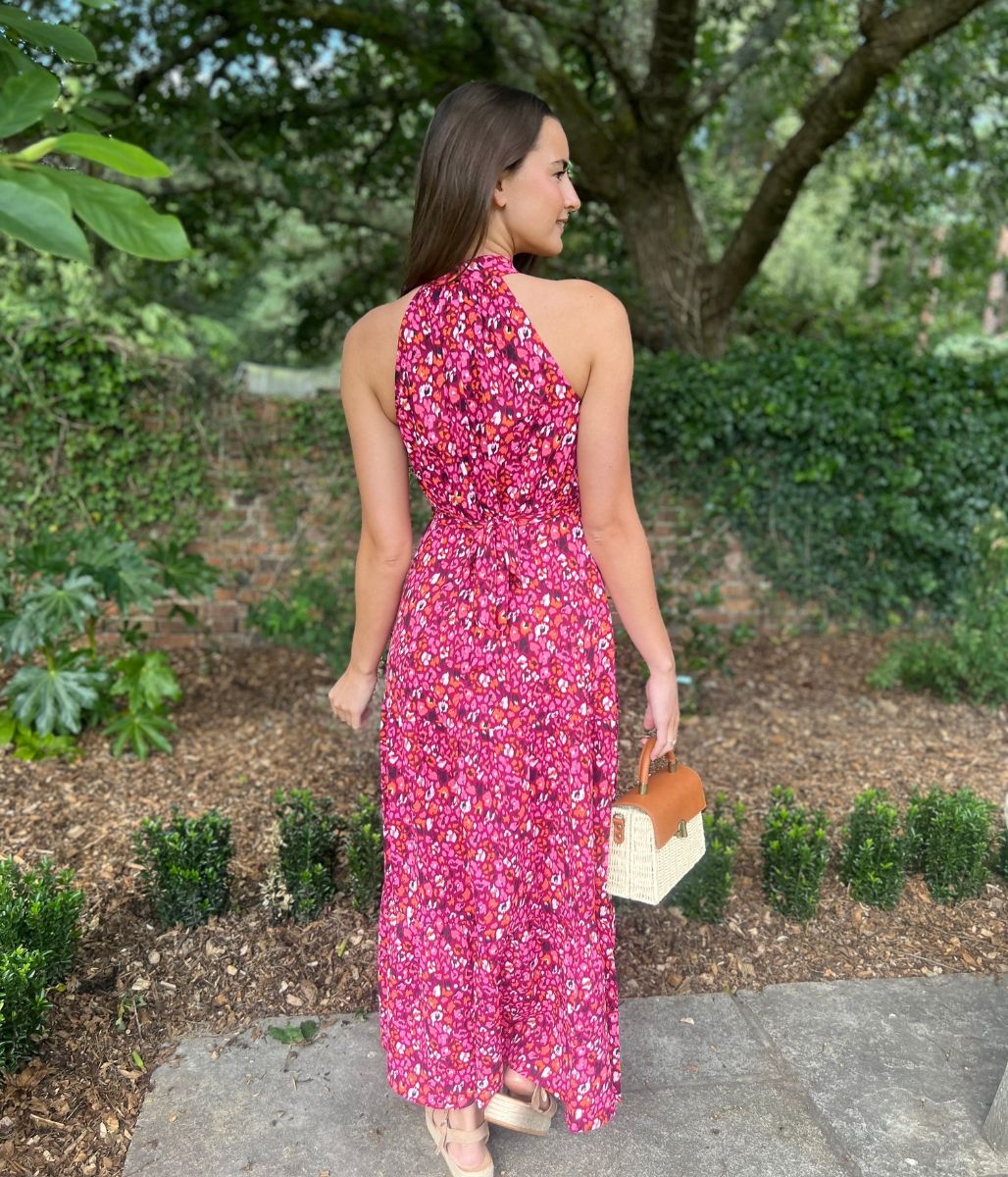 Pink Animal Print Halterneck Dress