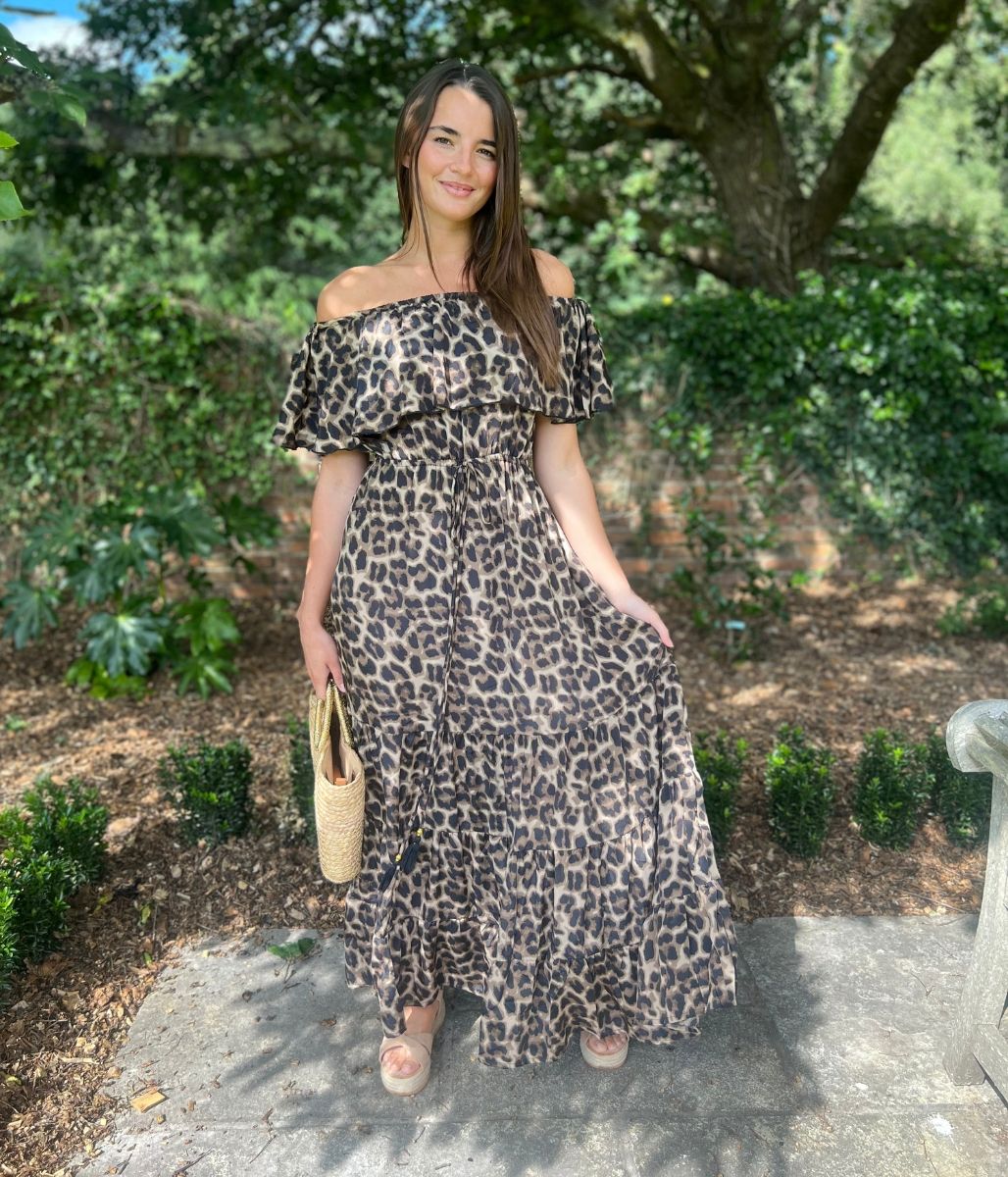 Leopard Print Bardot Midaxi Dress