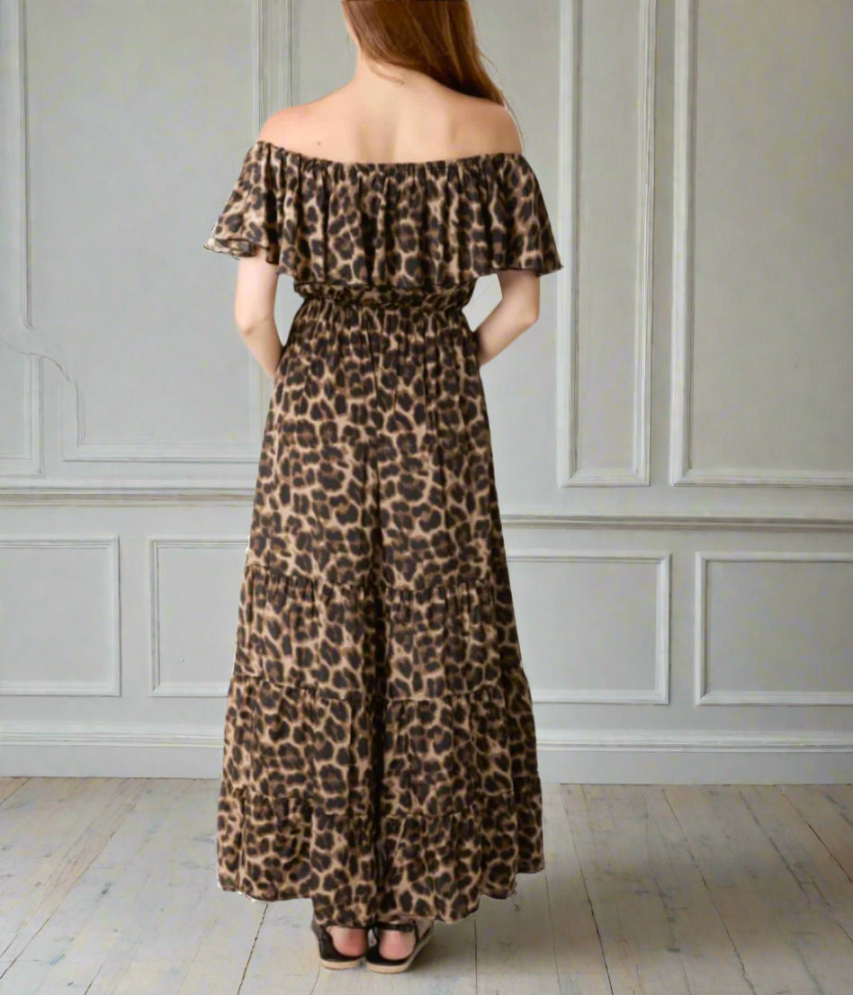 Leopard Print Bardot Midaxi Dress