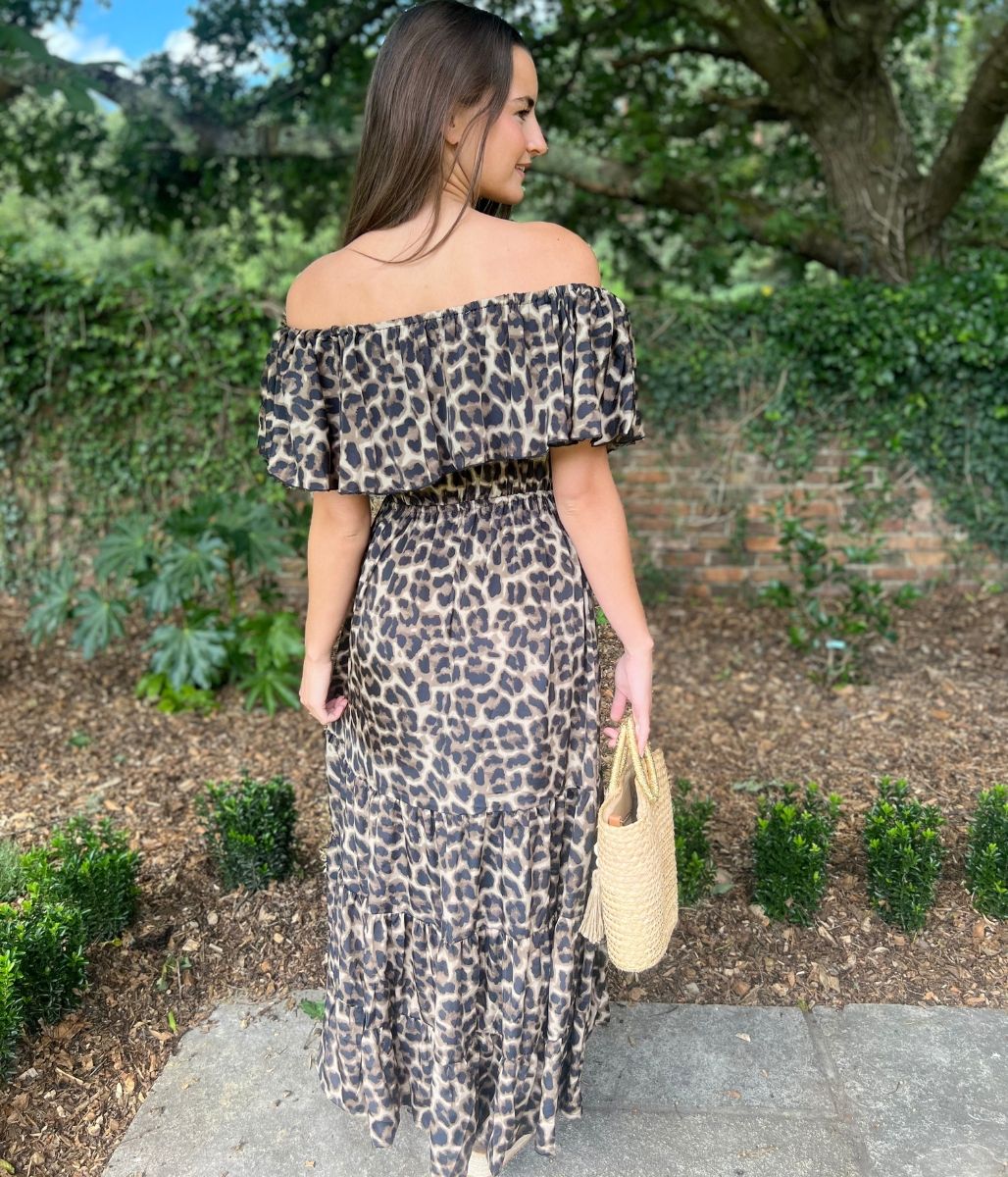 Leopard Print Bardot Midaxi Dress