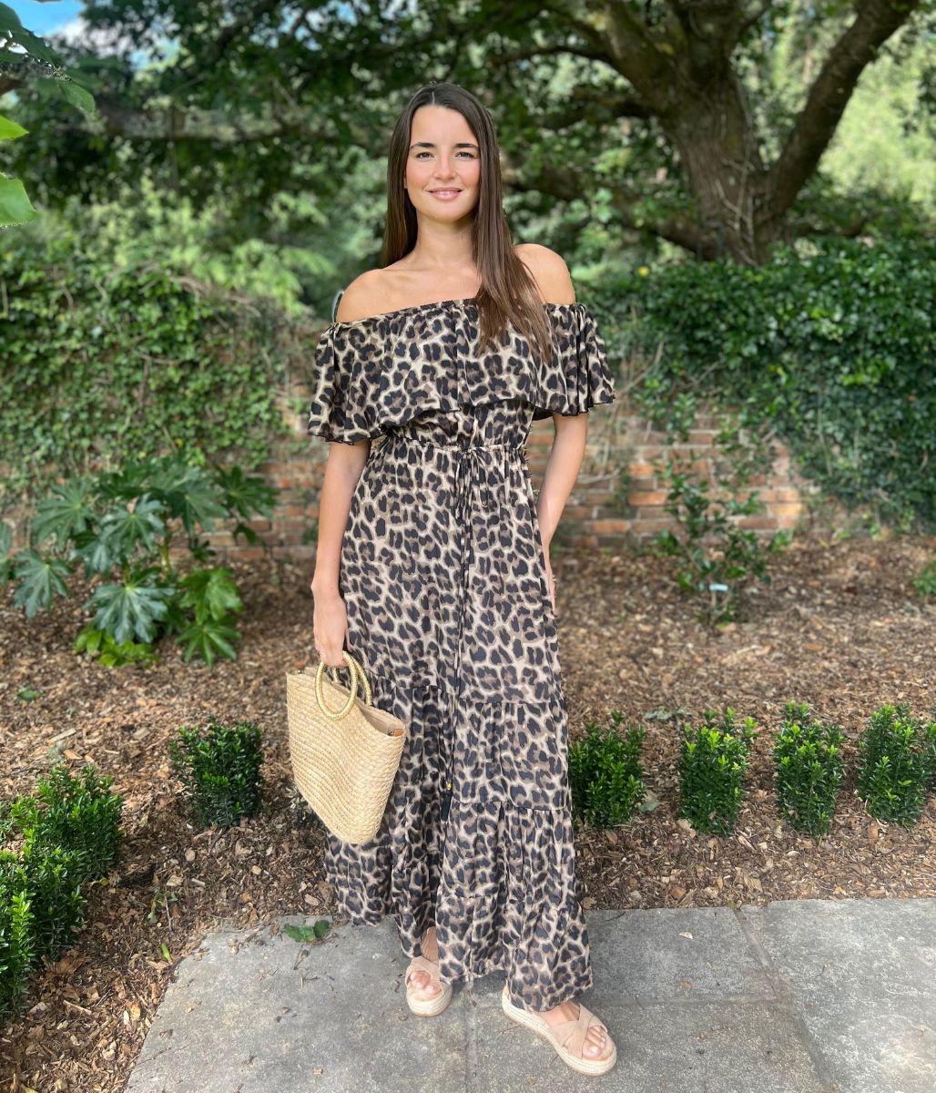 Leopard Print Bardot Midaxi Dress