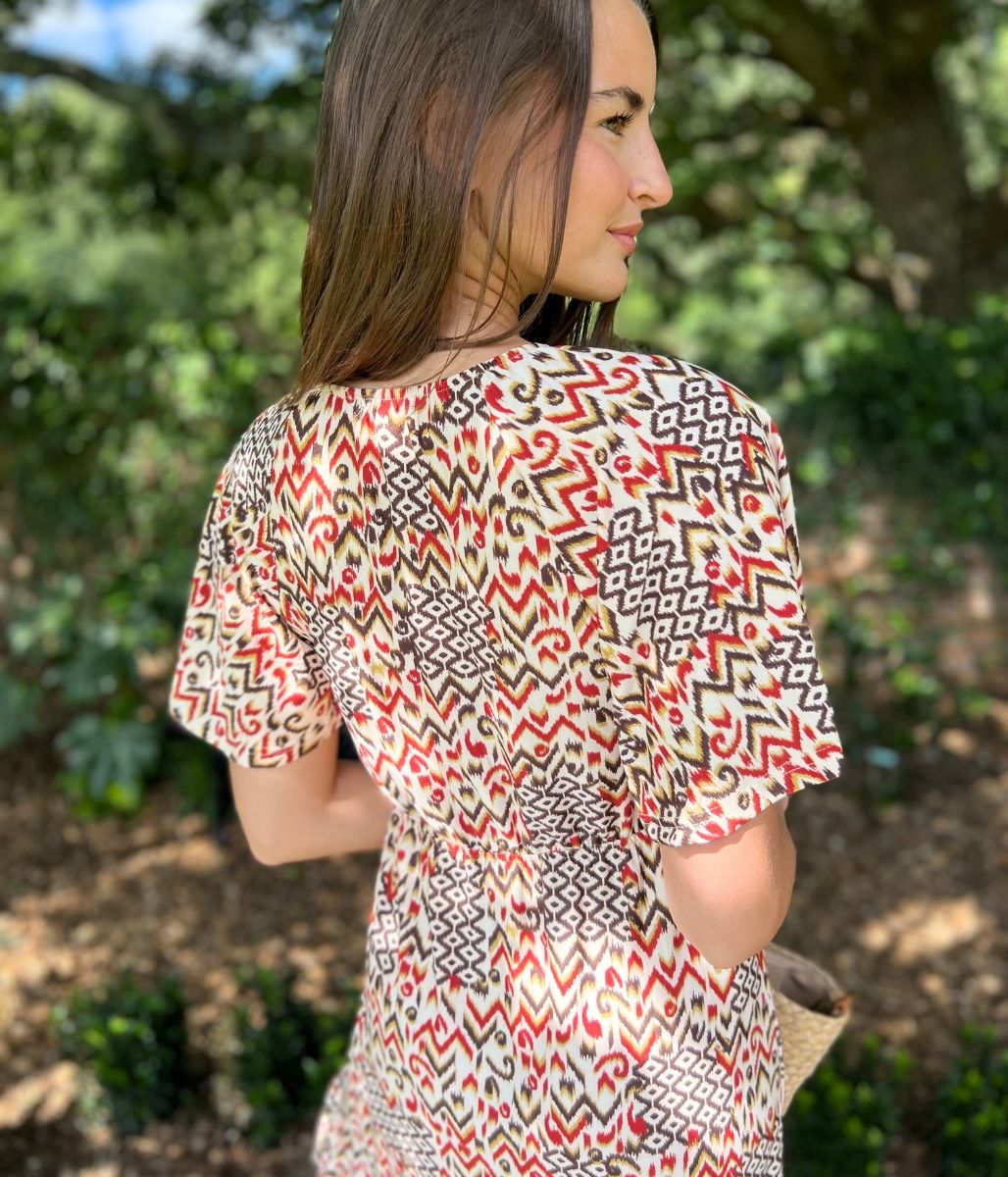 Terracotta Aztec Flutter Dress