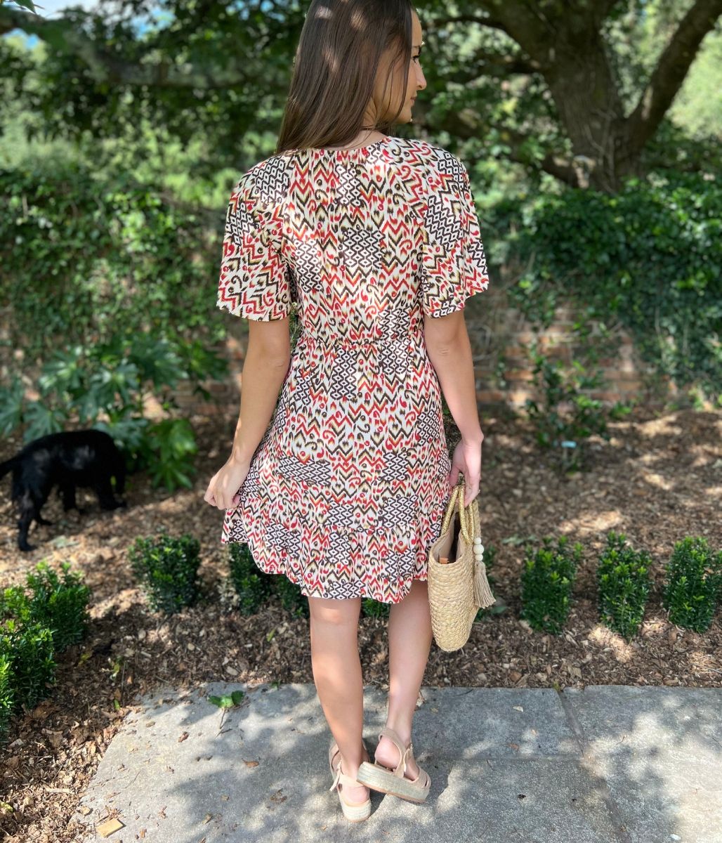 Terracotta Aztec Flutter Dress
