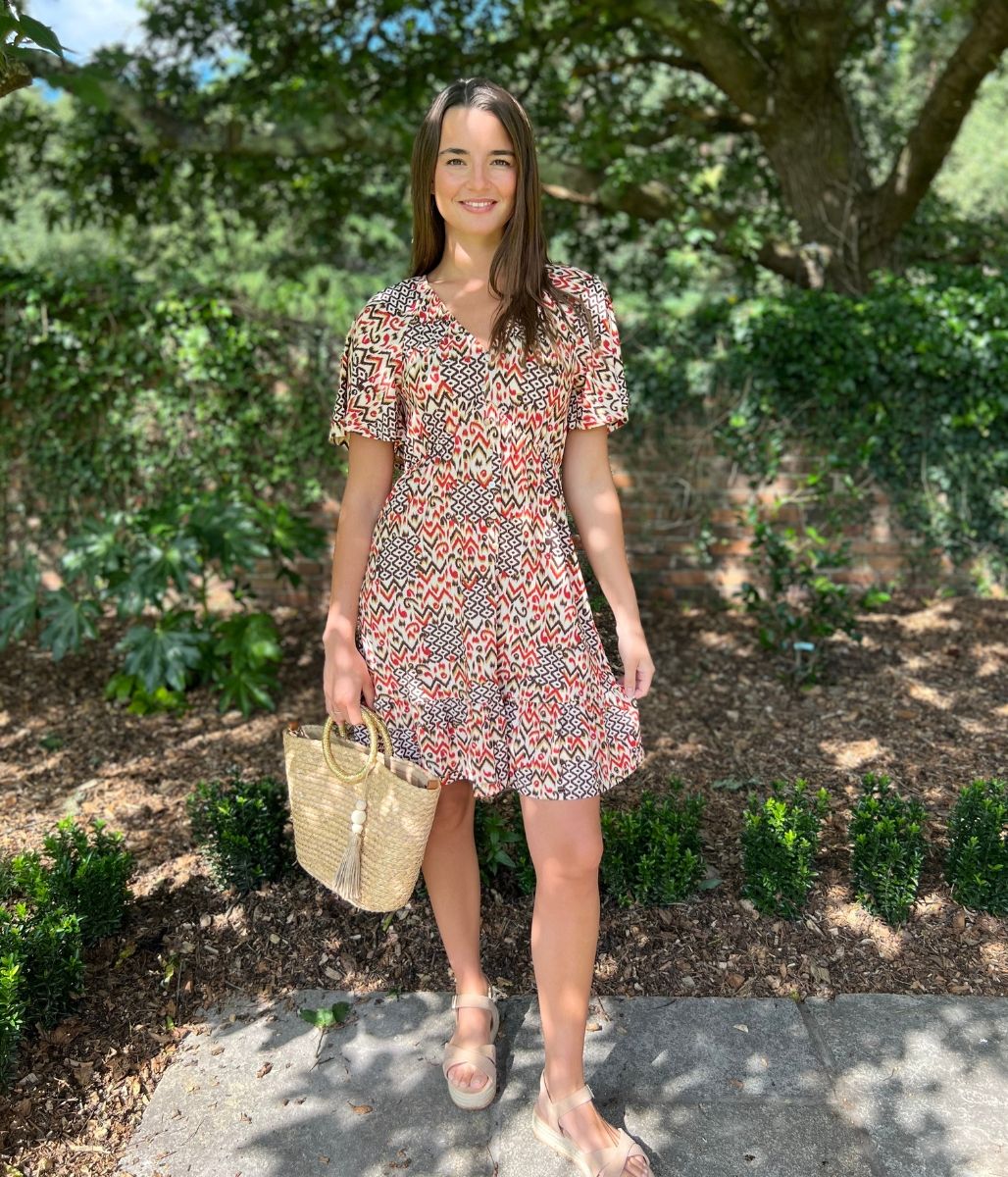 Terracotta Aztec Flutter Dress