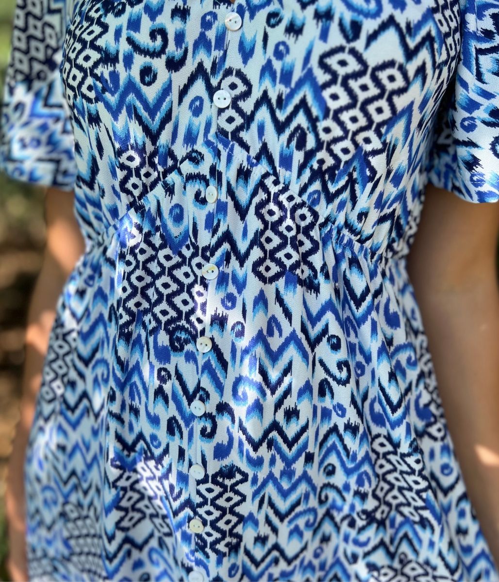 Blue Aztec Flutter Dress