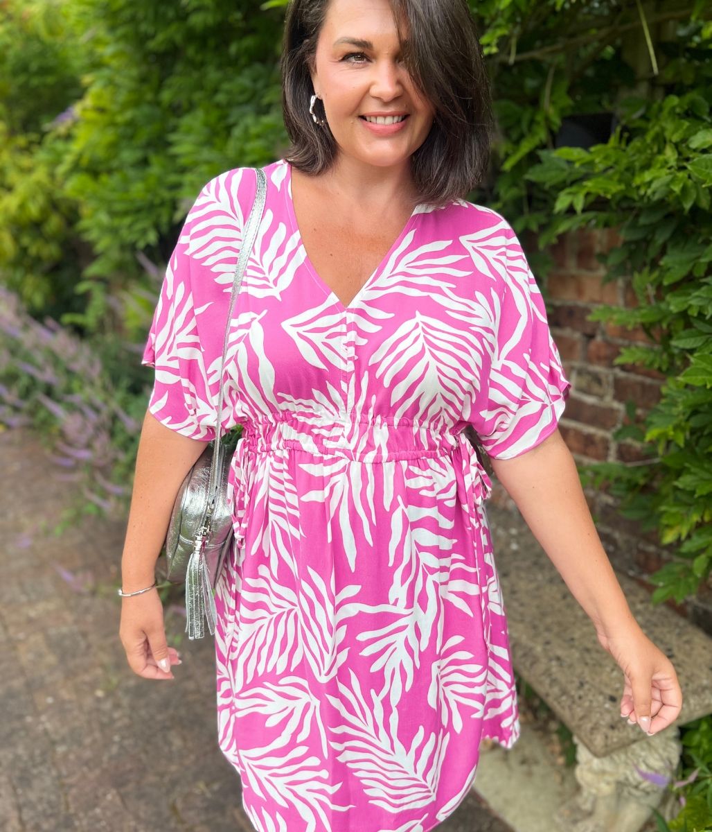 Pink Leaf Print Dress
