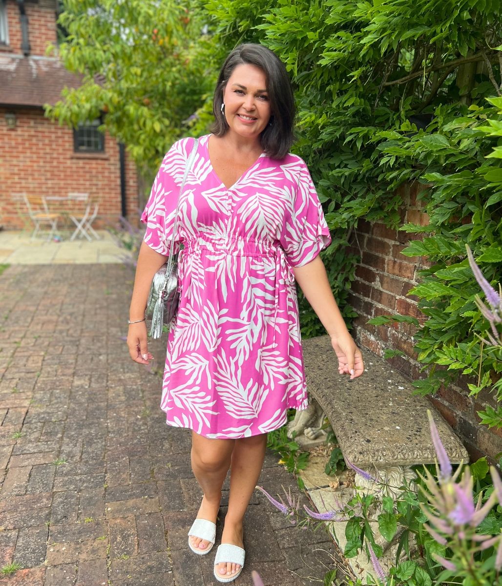 Pink Leaf Print Dress