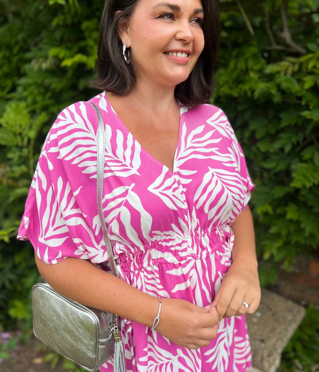 Pink Leaf Print Dress