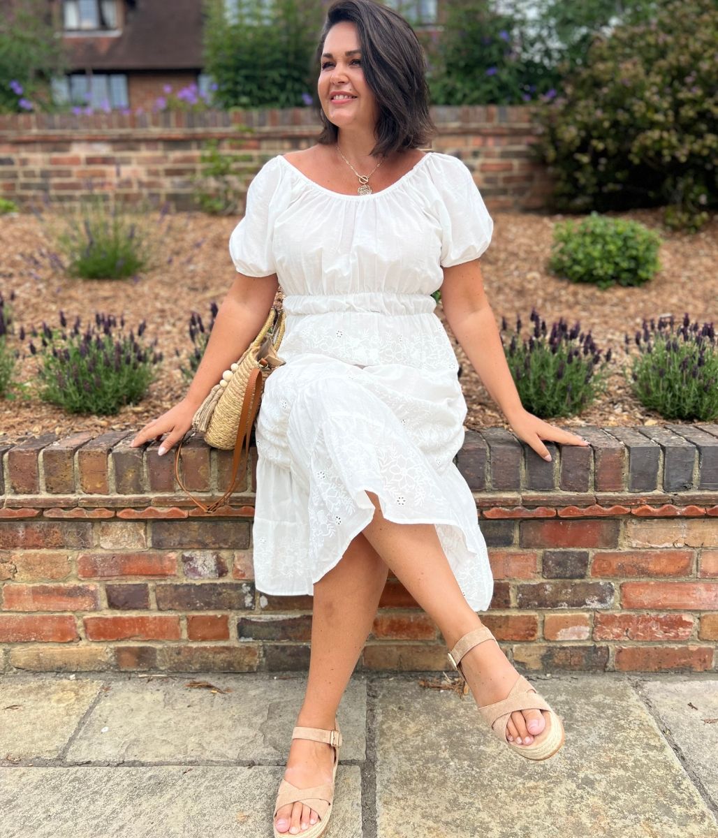 White Embroidered Anglais Midi Dress
