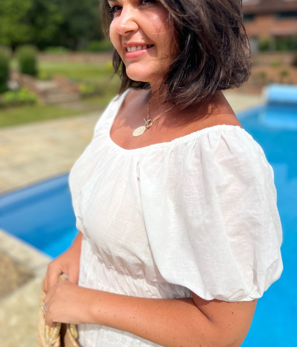 White Embroidered Anglais Midi Dress