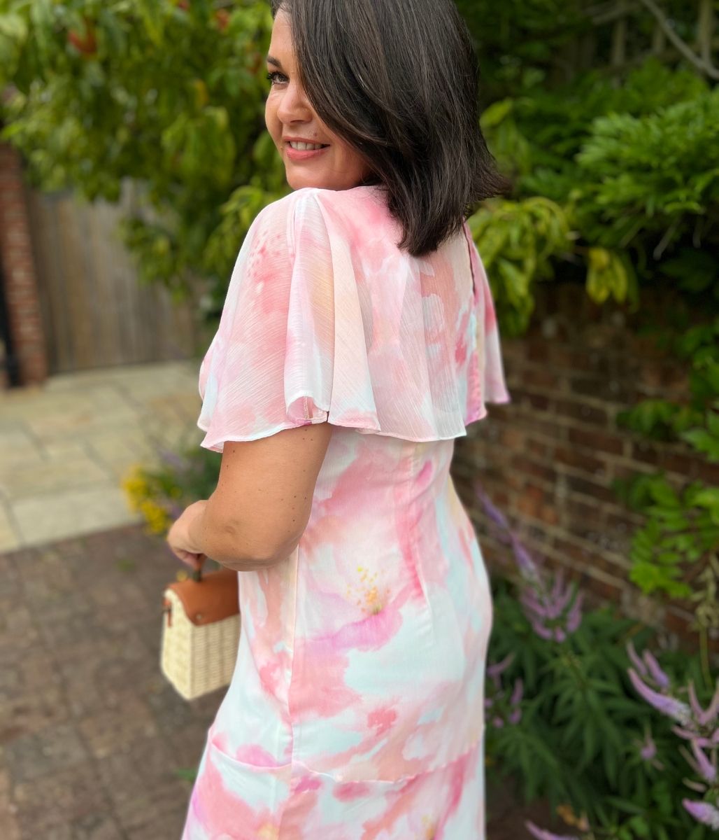 Blush Pink Flutter Sleeve Midi Dress