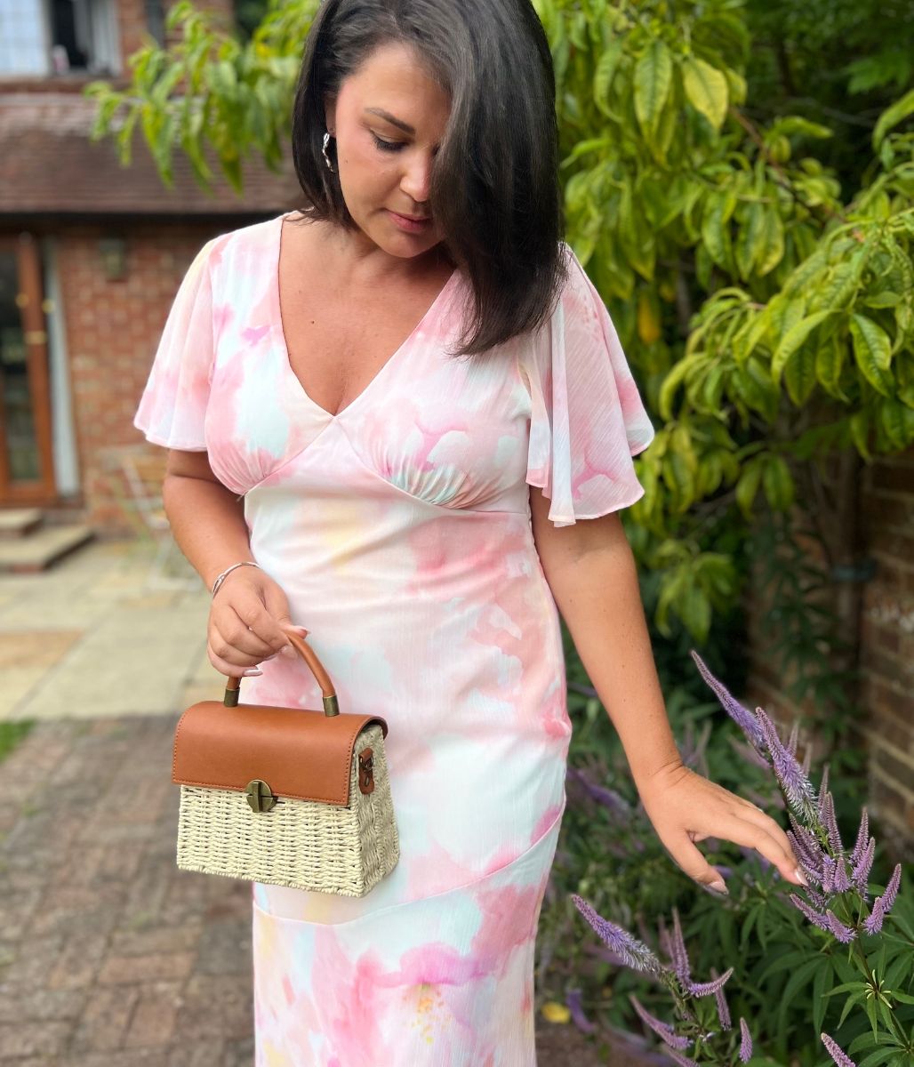 Blush Pink Flutter Sleeve Midi Dress