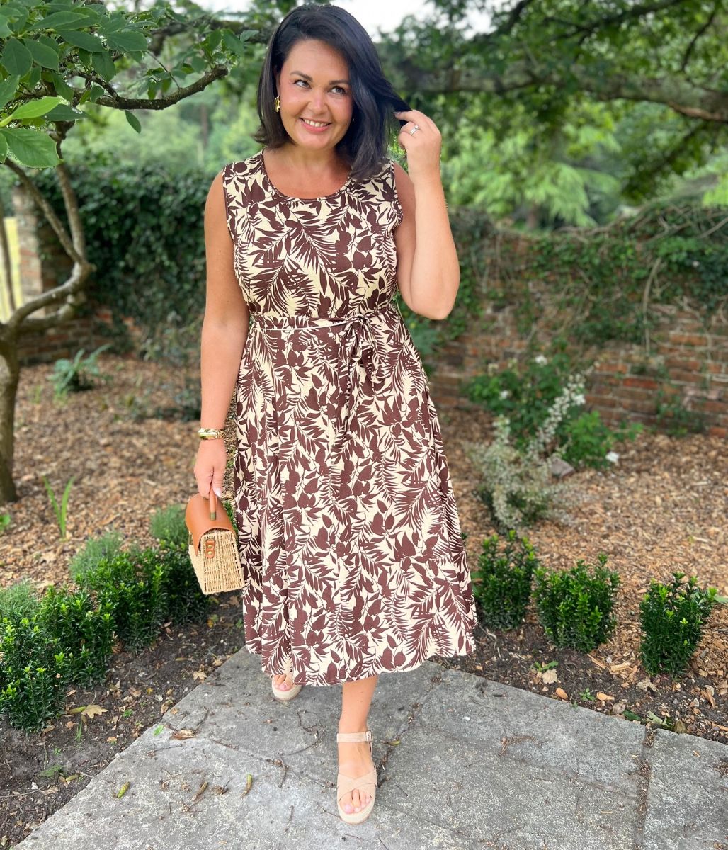 Caramel Printed Linen Blend Dress