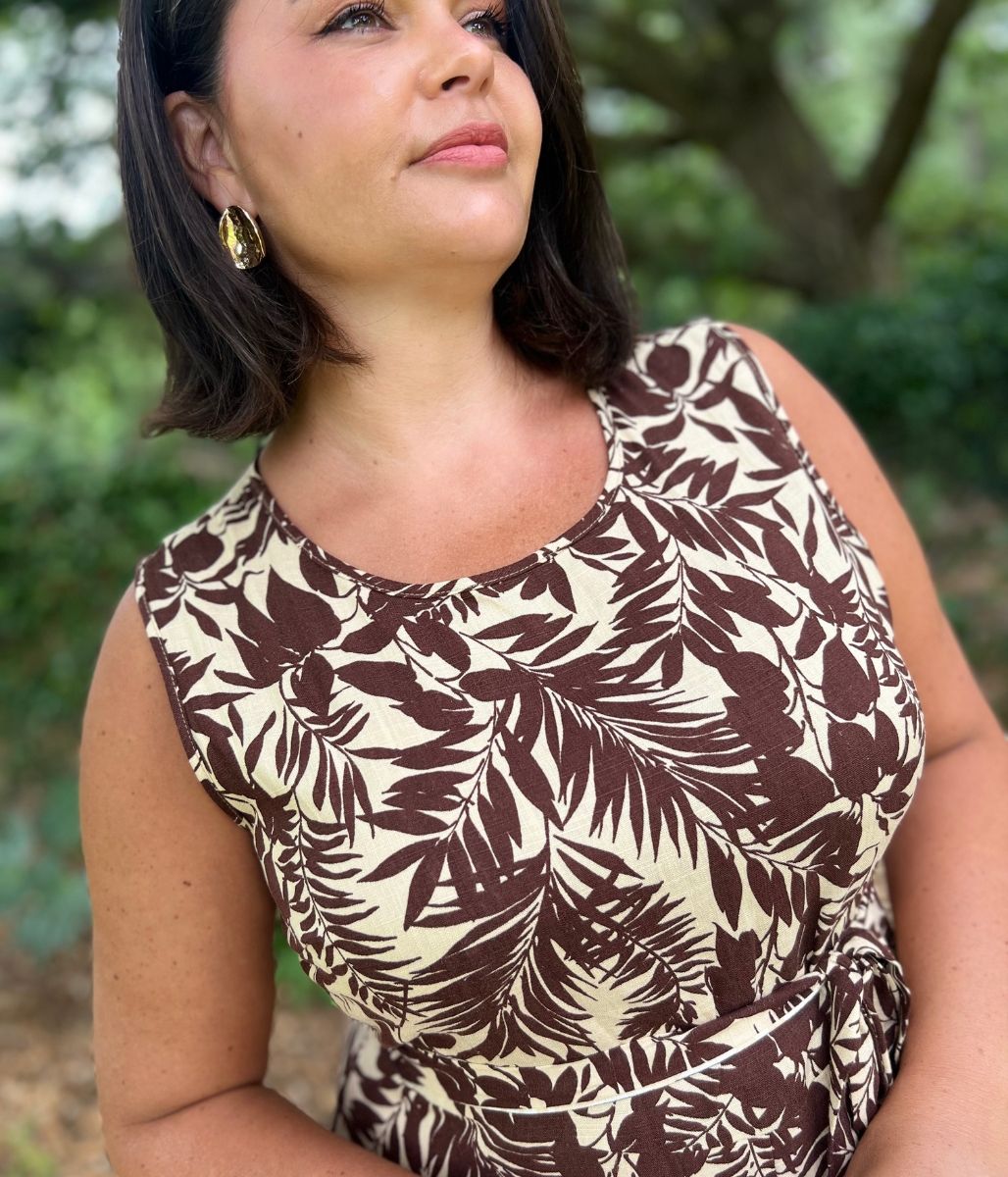 Caramel Printed Linen Blend Dress