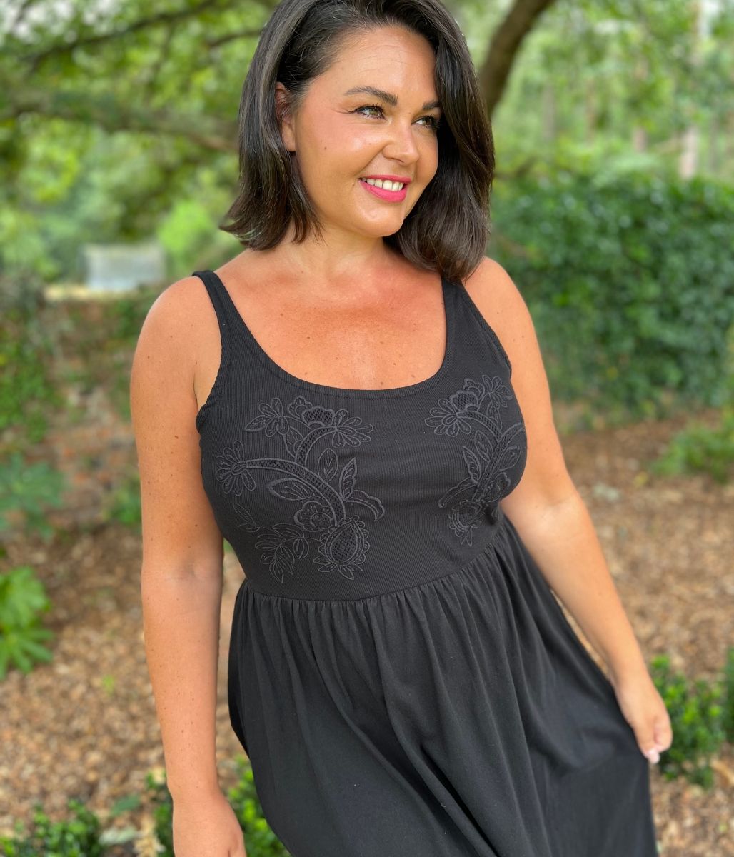 Black Applique Cotton Rich Dress