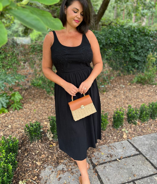 Black Applique Cotton Rich Dress