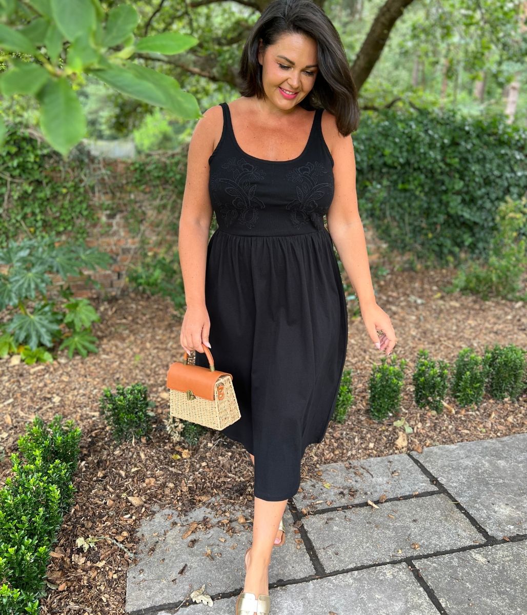 Black Applique Cotton Rich Dress