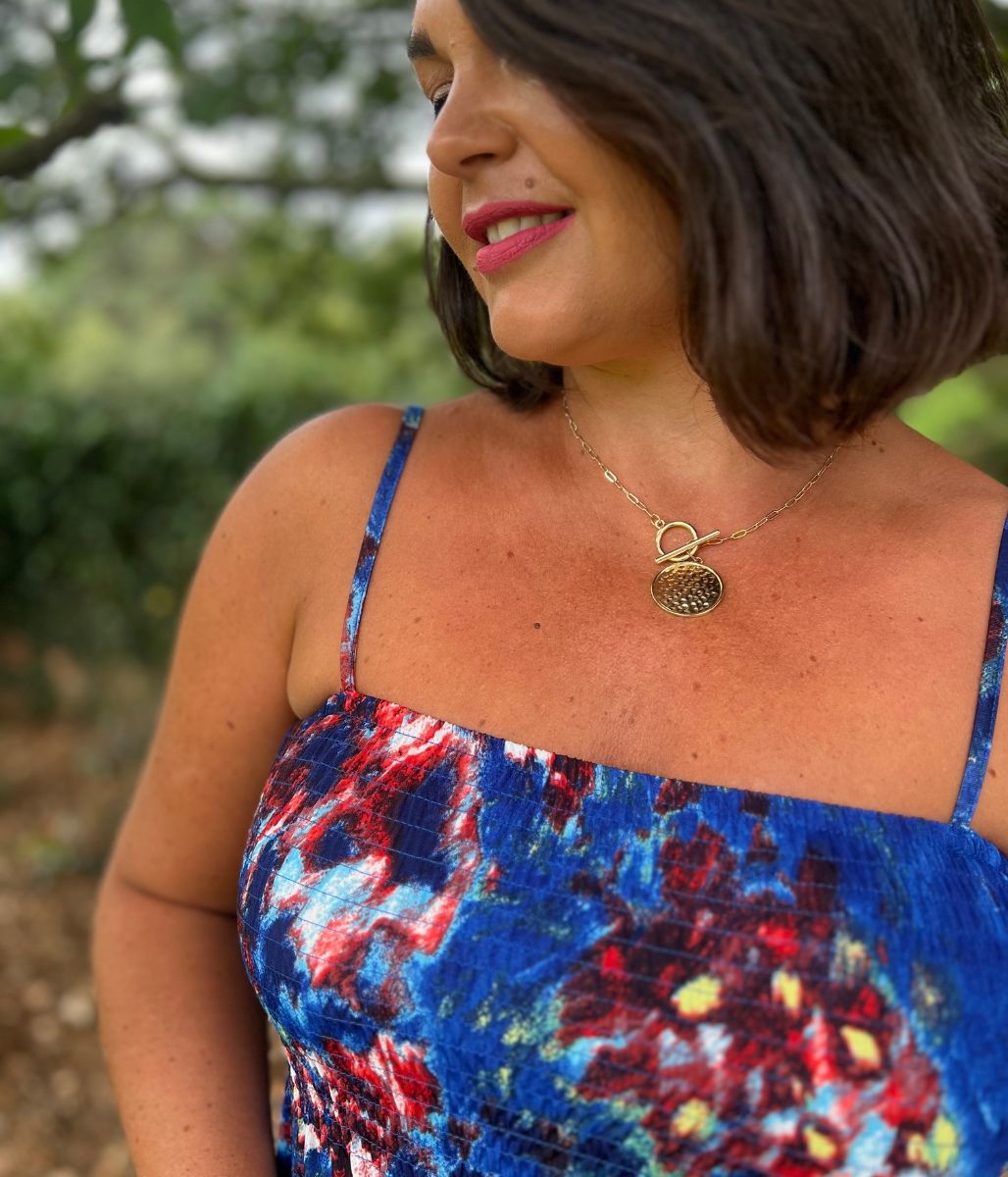 Blue Floral Shirred Midaxi Dress