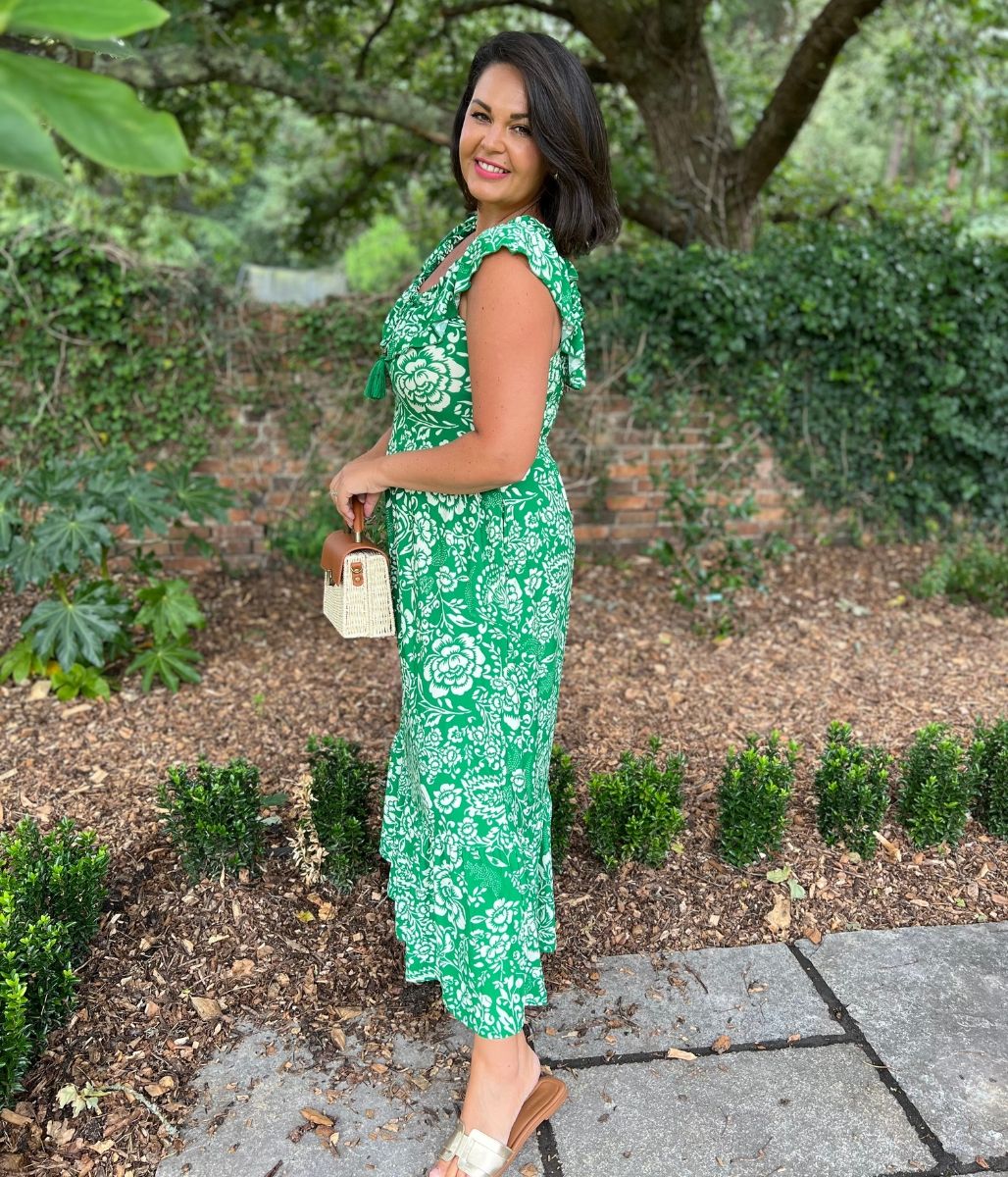 Green Floral Midi Dress
