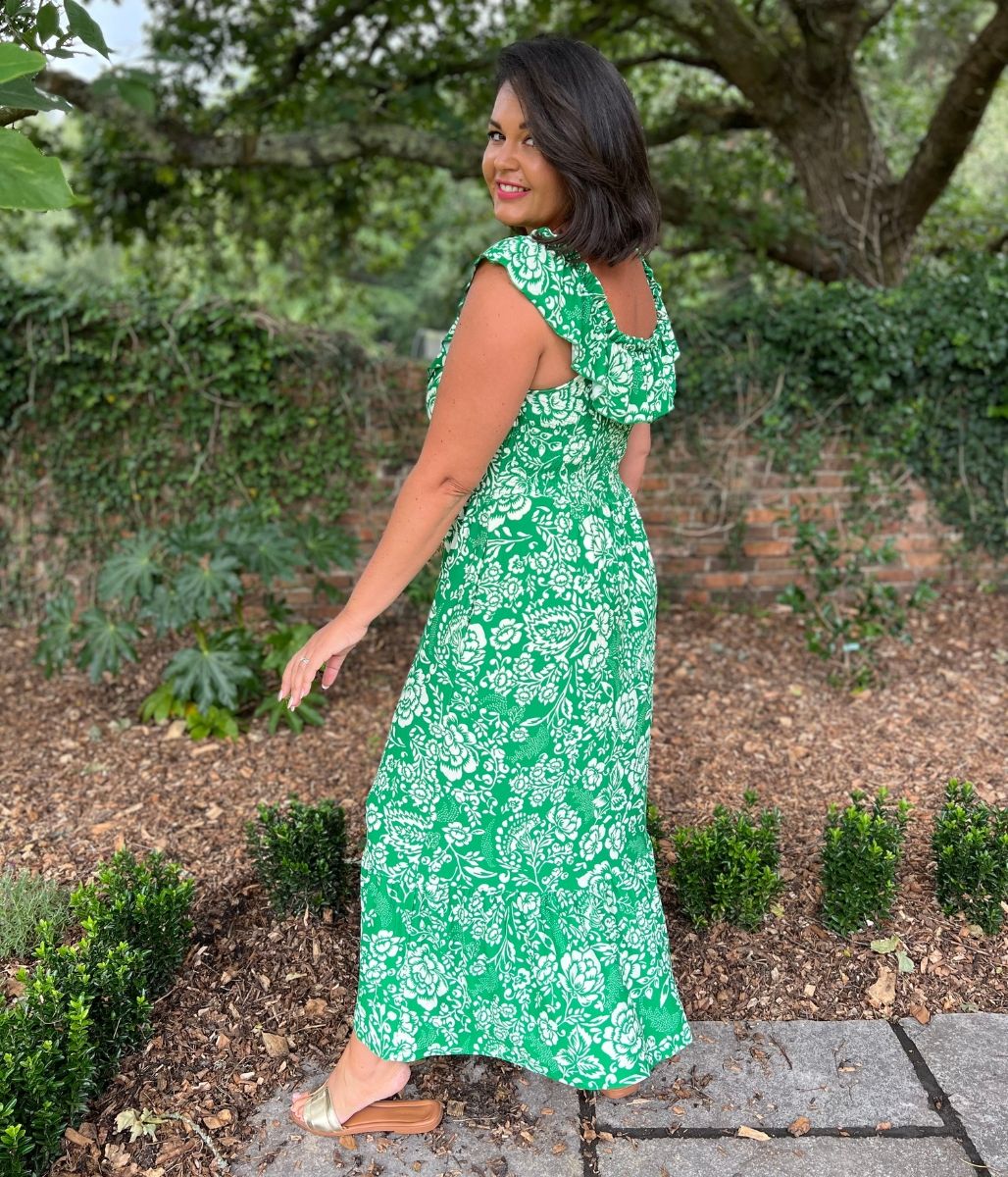 Green Floral Midi Dress