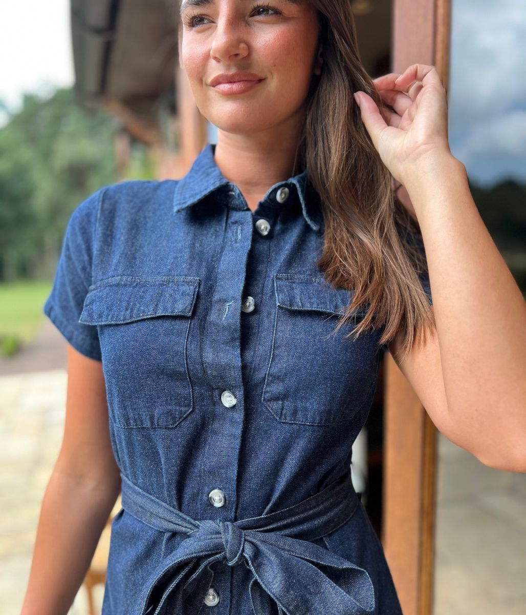 Indigo Short Sleeve Denim Shirt Dress