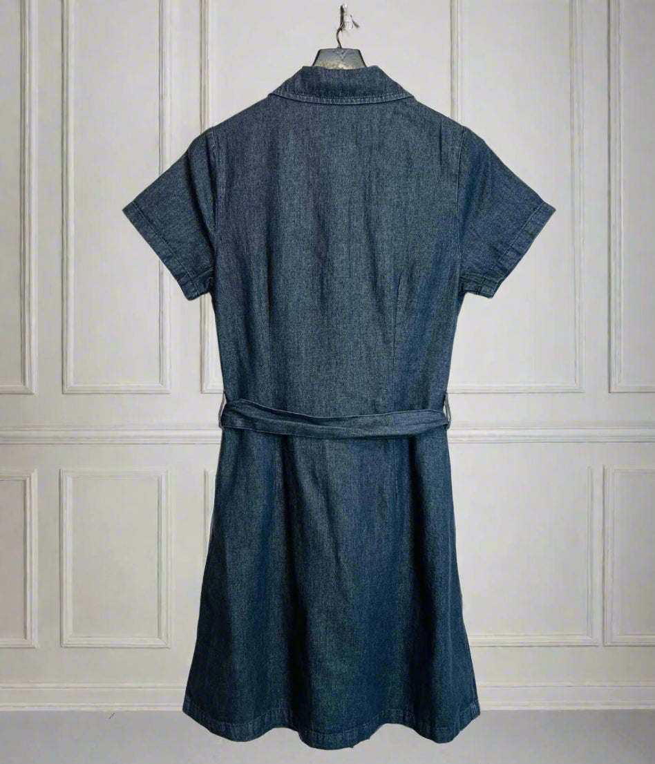 Grey Short Sleeve Denim Shirt Dress
